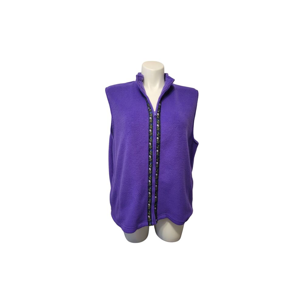 Susan Graver Embroidered Accented Vest Women XL Purple Zipper Pockets
